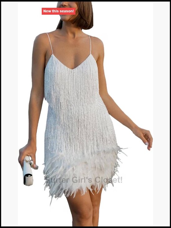 Dresses & Skirts - Flapper Dress 20s Gatsby Fringe Mini V-Neck Sleeveless Sequin Party